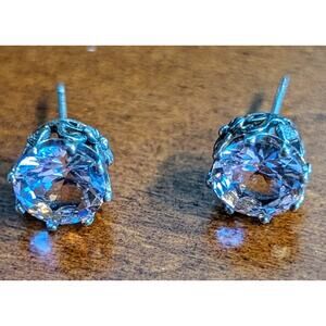 Pale Pink Crystal Fancy Floral Basket Silver Tone Stud Earrings